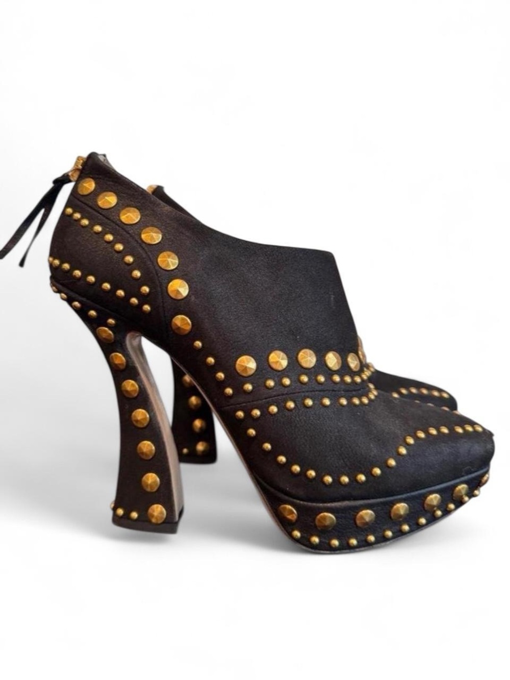 Miu Miu Platform Studded Booties with Gold Studs